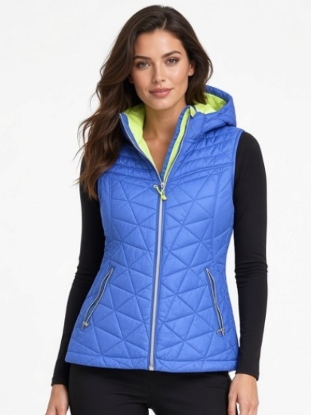 Tek Gear Womens Quilted Removeable Hood Vest Blue & Green Large